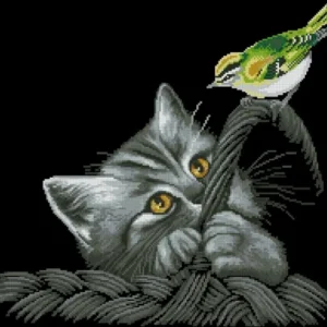 Kralen borduurpakket "De Kitten en de Vogel"