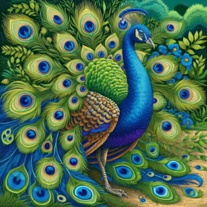 Borduurpakket De Statige Groene Pauw