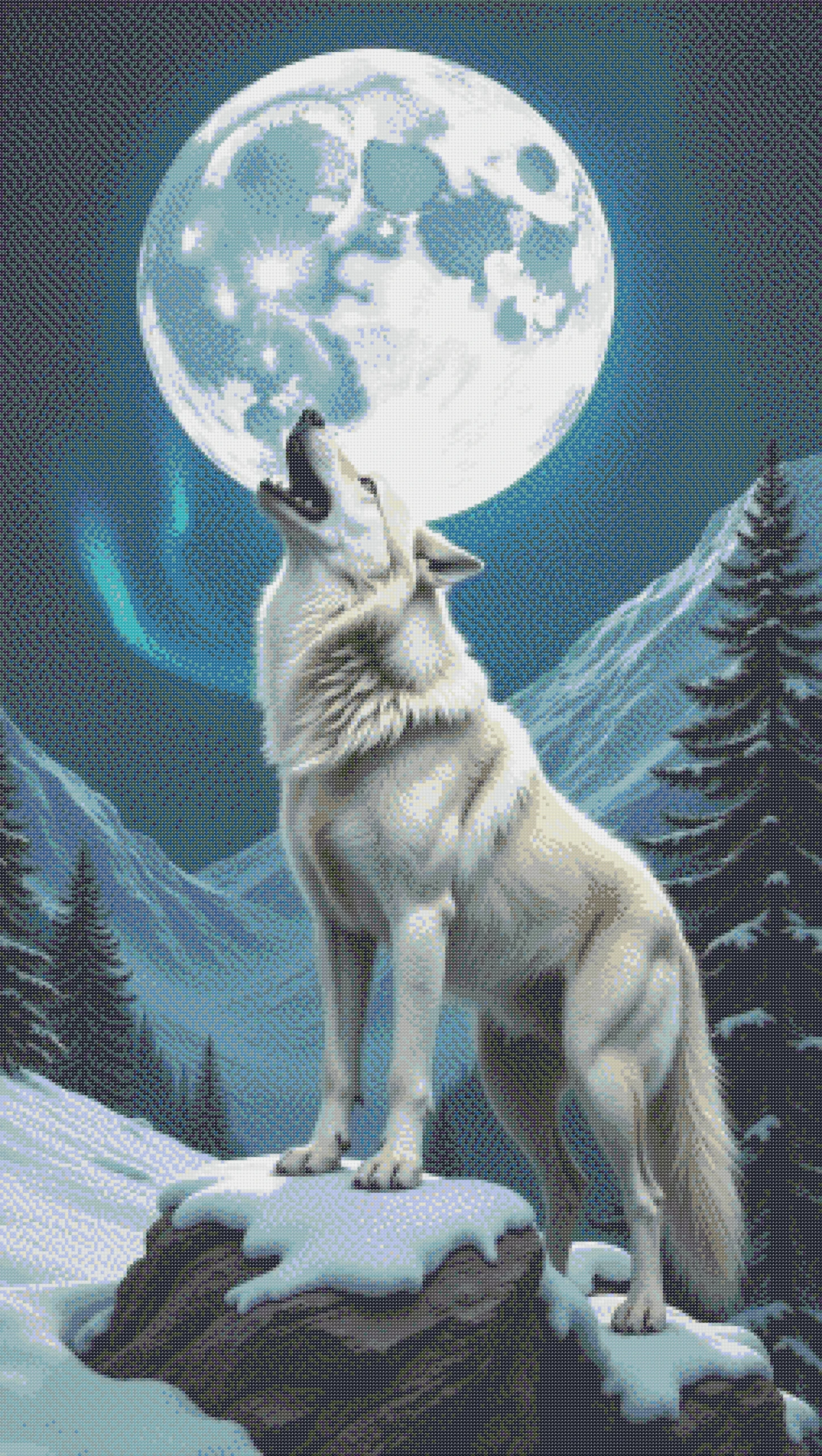 Borduurpakket Huilende Wolf bij Maanlicht - Afbeelding 2