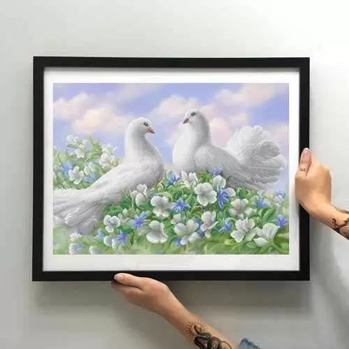 Kralen borduurset "Duiven op Bloemen" - Afbeelding 3