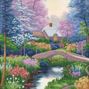 Kralen borduurset "Huis aan de beek"