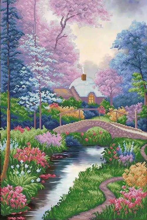 Kralen borduurset "Huis aan de beek"