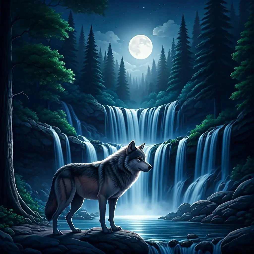 Borduurpakket "Wolf bij Maanlicht"