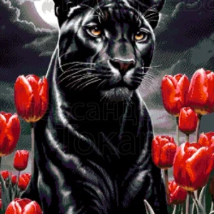 Kralen borduurpakket "De Panter in Tulpen”