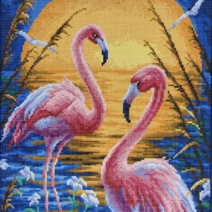 Borduurset Roze flamingo's