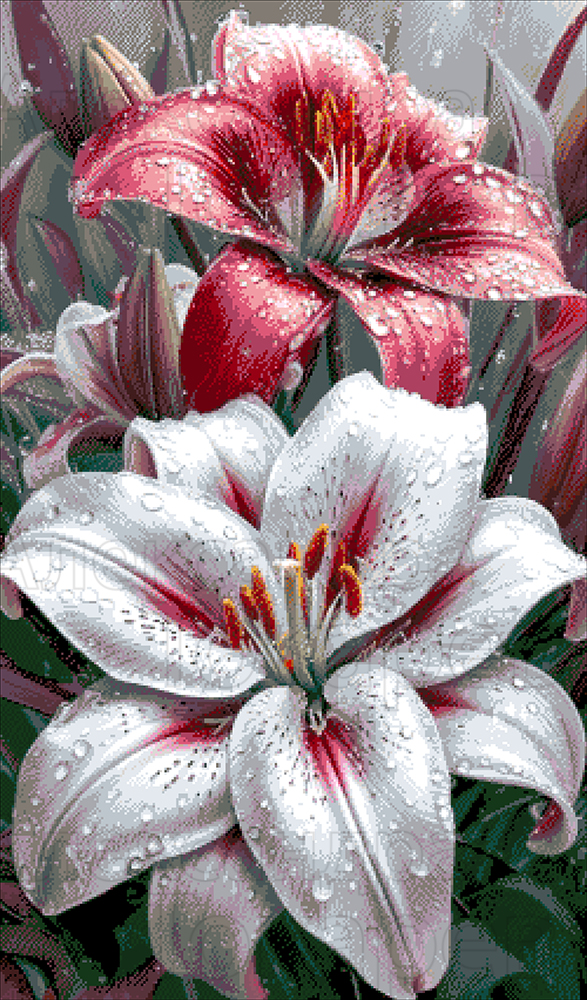 Borduurpakket “Lelies met Dauwdruppels"