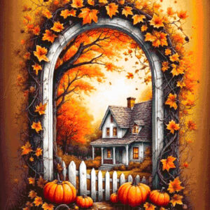 Borduurpakket “Huis met pompoenen"