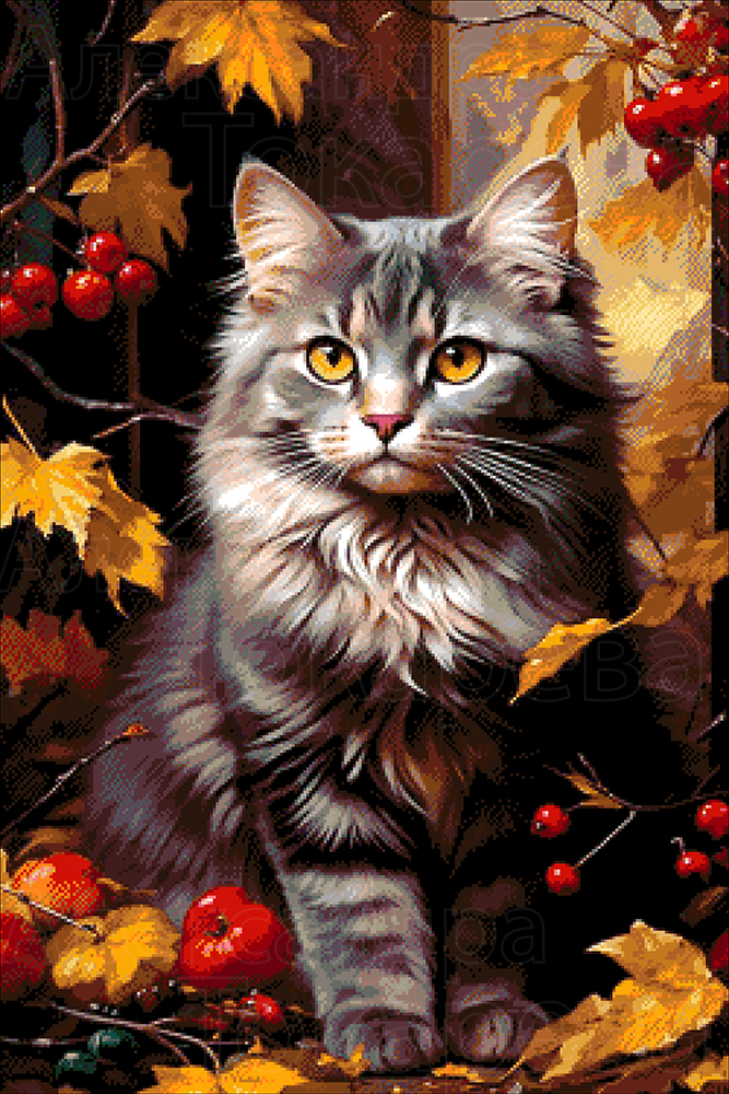 Borduurpakket “Kat in de Bladeren"
