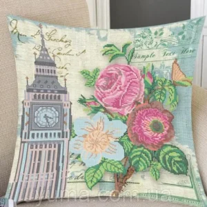 Borduurkussen "Big Ben met Rozen"