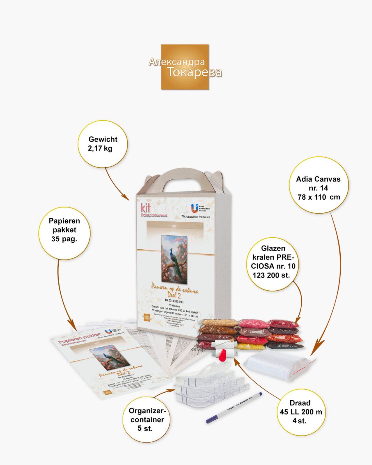 Borduurpakket “Pauwen op de Sakura deel 2" - Afbeelding 5