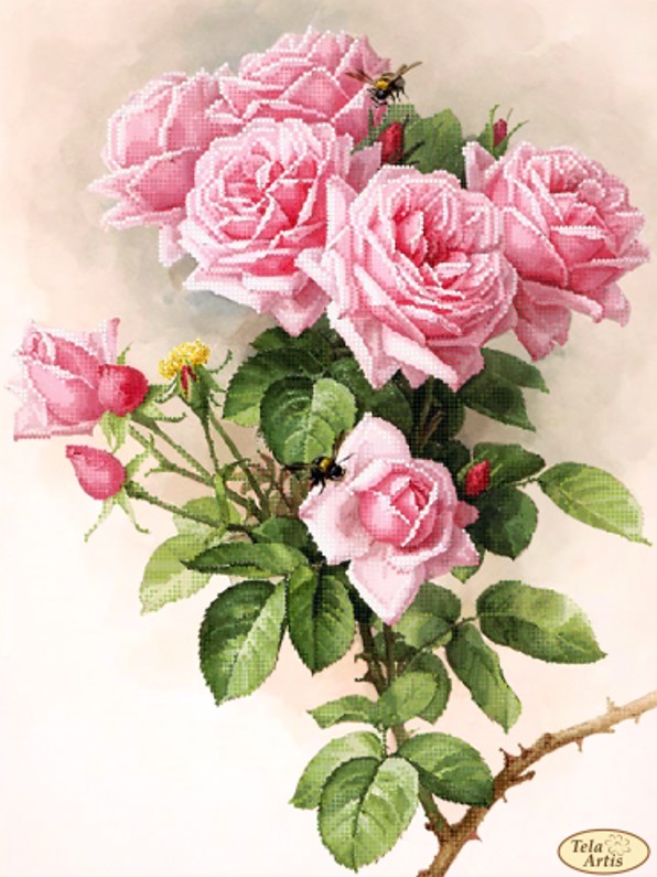 Kralen borduurpakket "Roze Rozen"