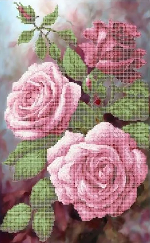 Kralen borduurpakket "Roze Rozen"