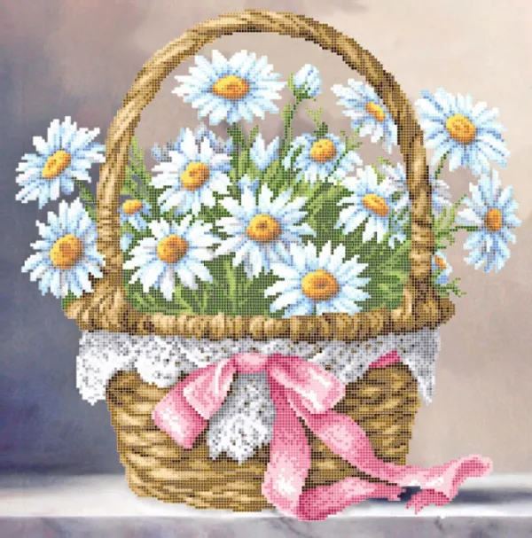 borduurset "Mandje met Madeliefjes"