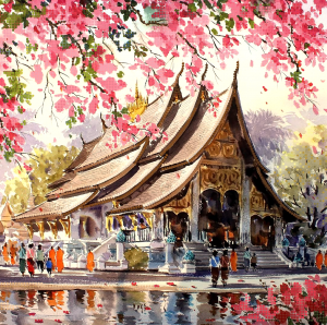 Borduurpakket Bij de Boedha tempel