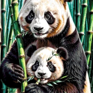 Kralen borduurpakket "Panda's in het Bamboebos”