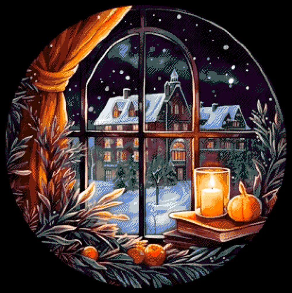 Kralen borduurpakket "`Kerstmis achter het raam deel 1”