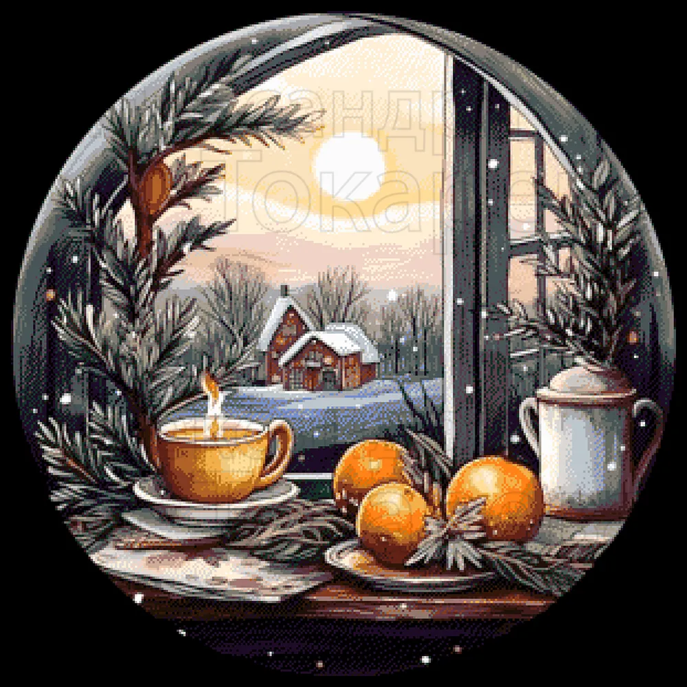 Kralen borduurpakket "`Kerstmis achter het raam deel 2”