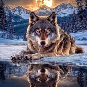 Borduurpakket Wolf in spiegelbeeld